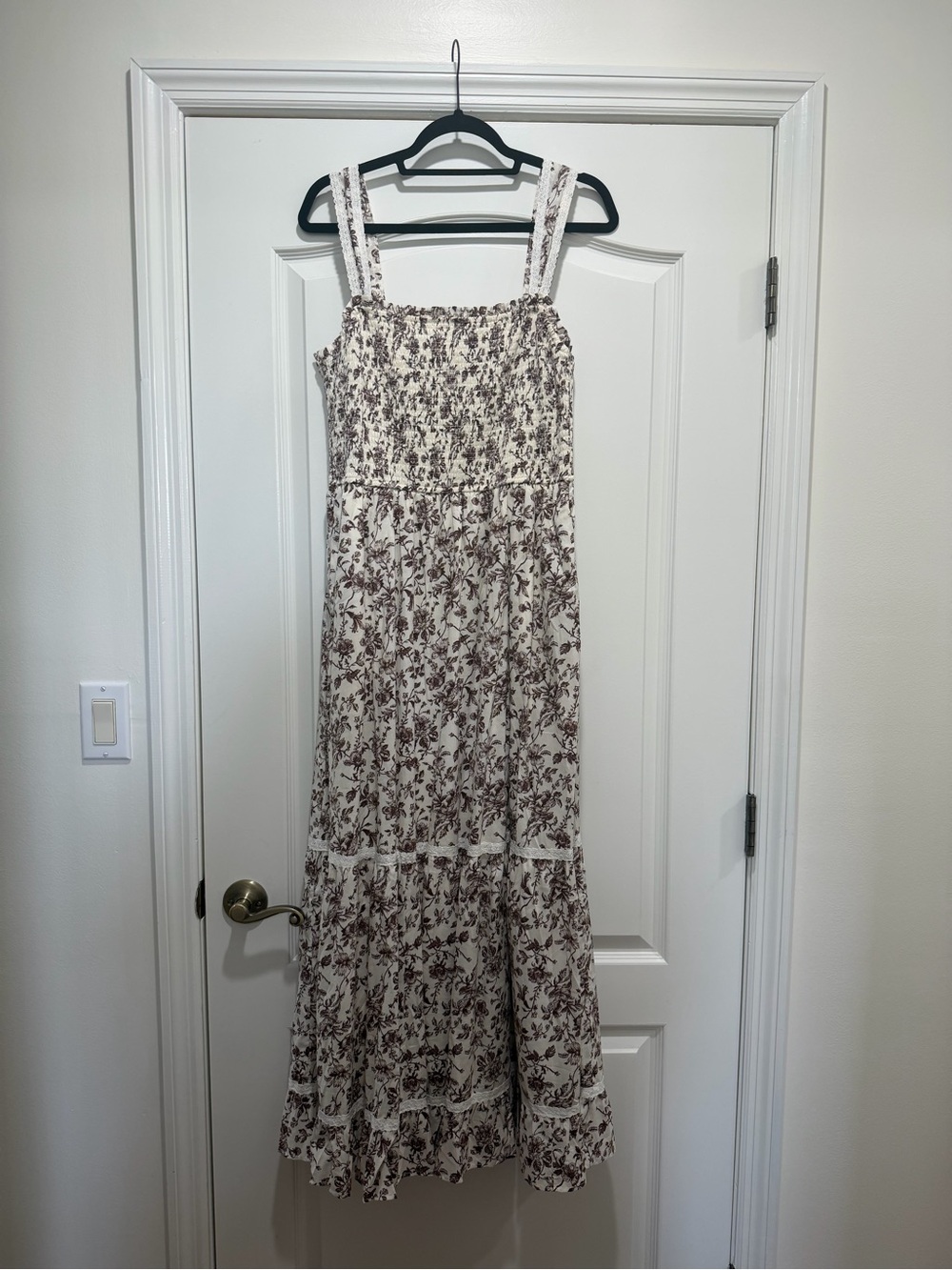 Altar'd State Cream Maxi Dress with Brown Floral Print